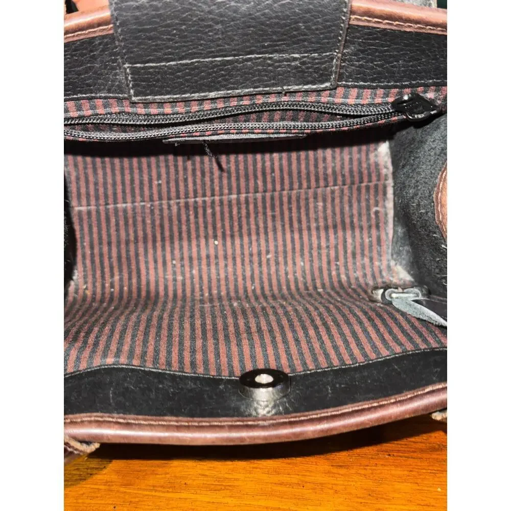 Vintage BRIGHTON Choco Brown Croc-Embossed & Black Leather small tote